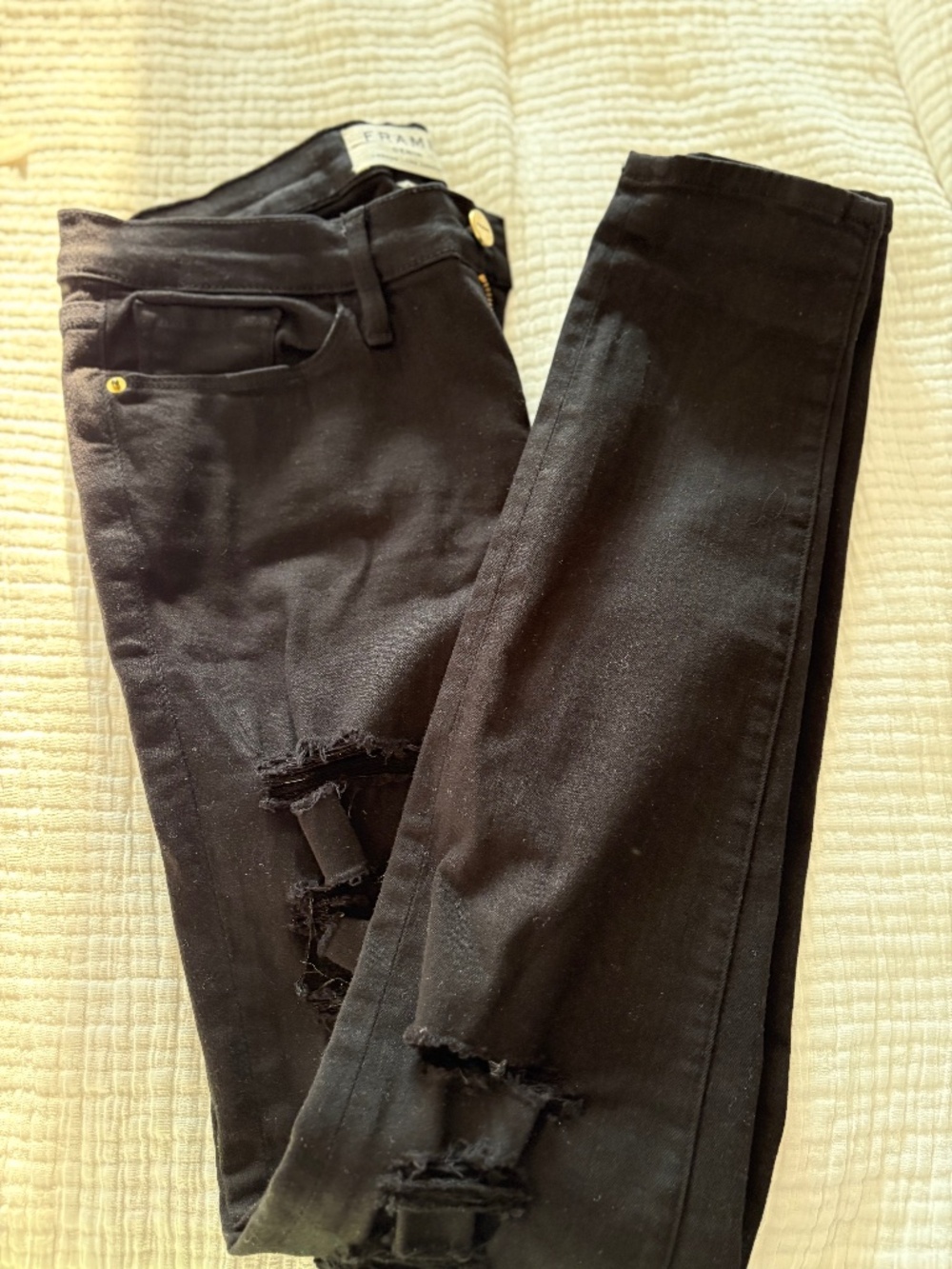 Frame Denim Black Distressed Skinny Jeans